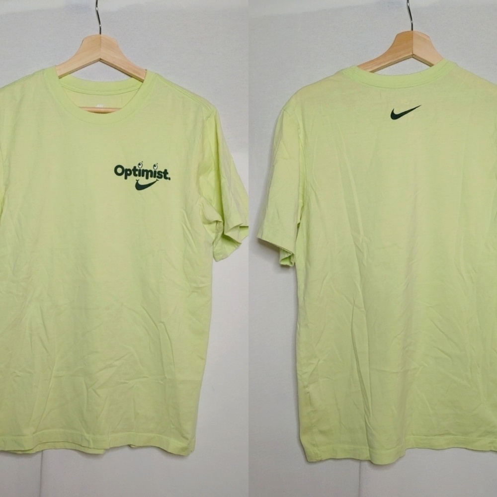 Nike Graphic Optimist Tee‎ Light Neon Green Swoosh Short Sleeve Smiling S 363277